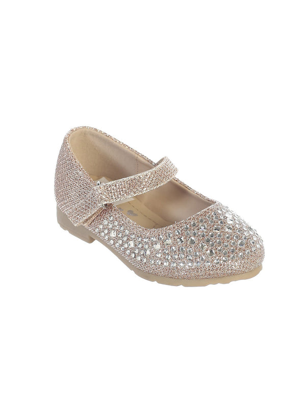 Girls Rose Gold Sparkle Rhinestone Metallic Mary Jane Dress Shoes 2-4 Baby - SophiasStyle.com
